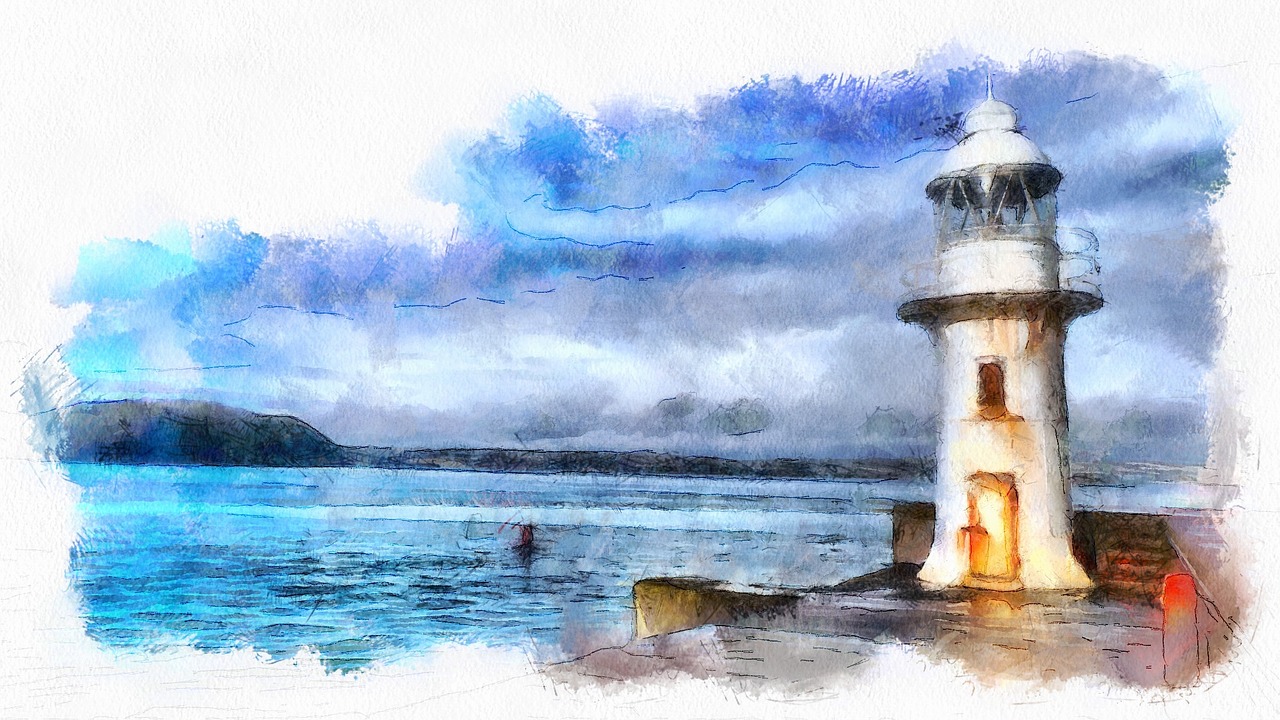 Painting of a lighthouse in Devon